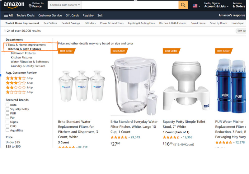 Amazon eCommerce category example