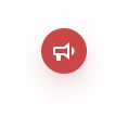 White Loudspeaker on Red Circle Icon