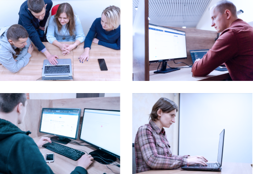 Collage of Four Pictures of WiserBrand Employees Caught in the Middle of Working Process