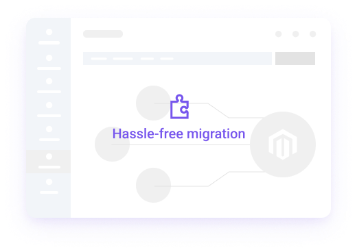 White Icon of Light Background with Magento Logo and Violet Puzzle Piece with Line
