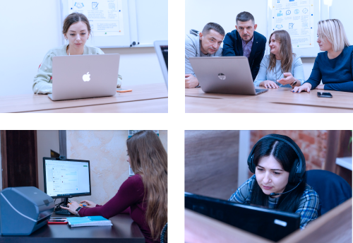 Collage of Four Pictures Showing Different People Working on Their PC and Laptops